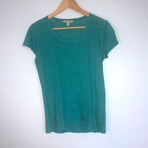 Burberry Brit 100% Linen Scoop Neck Teal Short Sleeve Casual Tee Size XS TP
